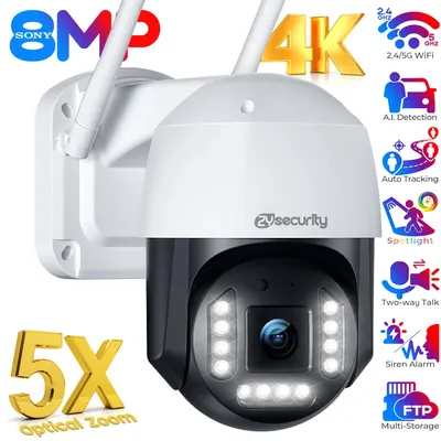 4K 8MP WiFi Surveillance Cameras Outdoor 5X Optical Zoom Auto Tracking Wireless PTZ Camera