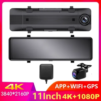 11 Inch 4K Car DVR 3840*2160P Dash Cam WIFI GPS Sony IMX415 Rear View Mirror 1080P Car Camera Video