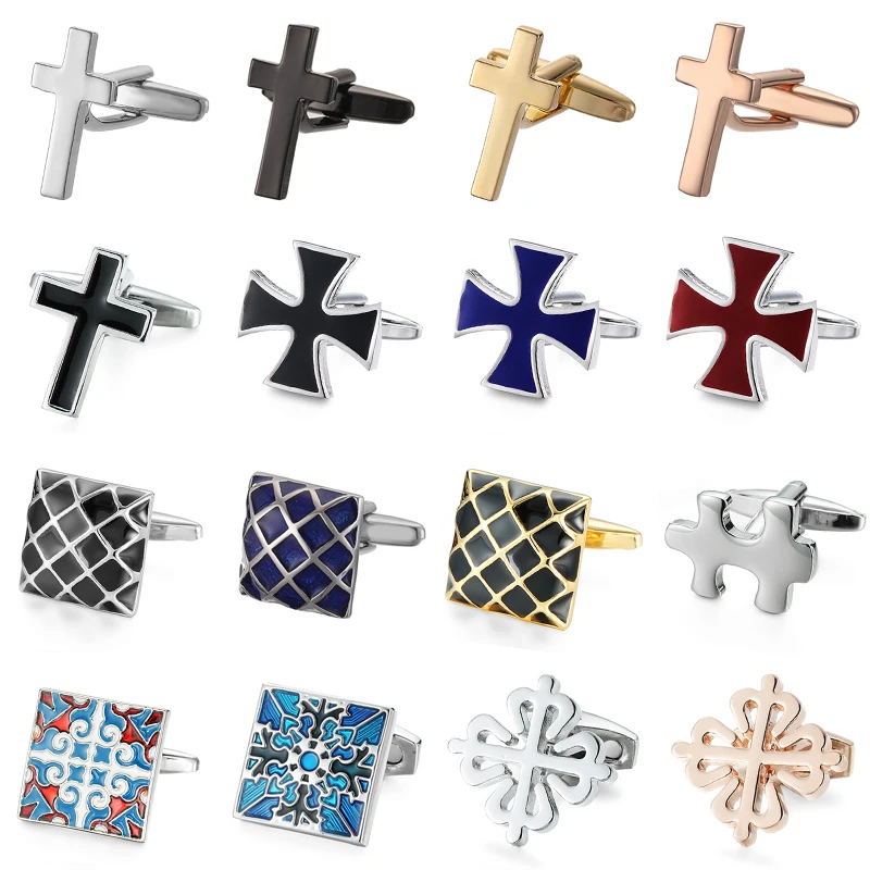 Classic men's French shirt cufflinks Multi colored cross grid blue pattern cuffs buttons wedding suit accessories jewelry gifts