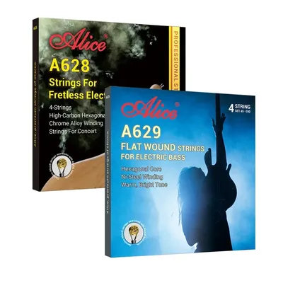 Alice A628 A629 Flat Wound Electric Bass Strings 4-Strings Hexagonal Core NI-Steel/Chrome Alloy