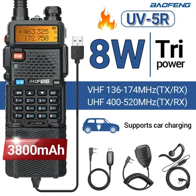 Baofeng UV-5R 8W 3800mAh Walkie Talkie Dual Band Type-C Ham Two Way Radio VHF UHF FM Radio Handheld