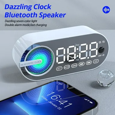 Quiet Wireless Bluetooth Speaker Alarm Clock RGB TWS USB LED Mirror Digital Clock FM Large Display