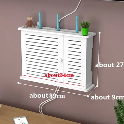 Wireless Wifi Router Shelf Storage Box Wall Hanging Wood-Plastic Organizer Box Cable Power Bracket