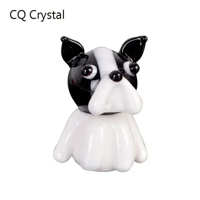 Crystal Bulldog Animal Figurine Glass Hand Blown Puppy Ornament Handmade Dog Paperweight Christmas