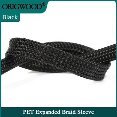 1~50m Black PET Braid Sleeves 2~60mm High Density Insulated Snake Skin Cable Wrap Sheath