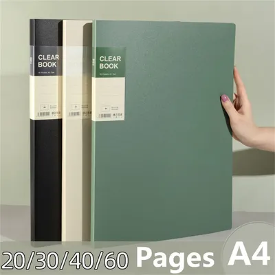 A4 File Folder Display Book 20/30/40/60 Pages Transparent Insert Paper Document Organizer Bag Office