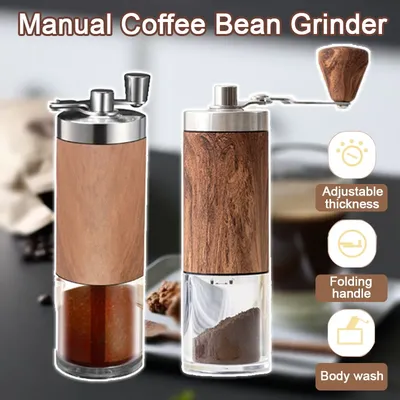 Manual Coffee Bean Grinder Portable Wood Grain Coffee Grinder Stainless Steel Handheld Grinder