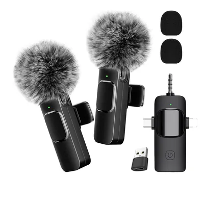 2025 Hot 4 In 1 Wireless Lavalier Microphone for iPhone Android 3.5mm for Radio Live Recording Noise