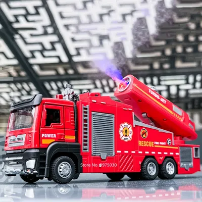 1/32 Spray Fire Engineering Truck Car Toy Model Alloy Diecast Doors Opened Sound Light Rubber Tires