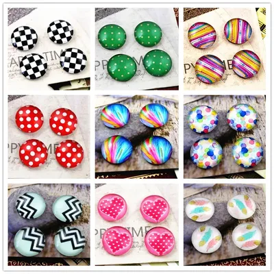 20pcs 12mm Handmade Photo Glass Cabochons Cute Pattern DIY Jewelry Making Acessories Supplies for