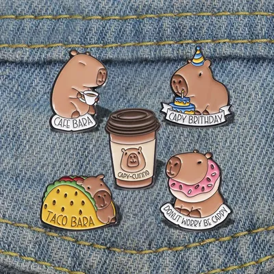 WORRY BE CAPPY Pines Lapel Badges Cartoon Animal Jewelry Gift for Kids Friends Cute Capybara Enamel
