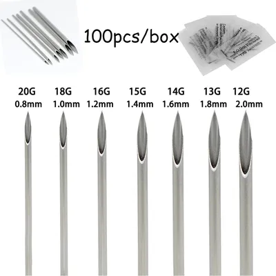 10-1000pcs Body Piercing Needle 10G 12G 14G 16G 18G 20G Steel Sterile Disposable Ear Nose Navel