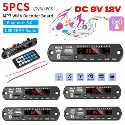 1-5PCS 9V 12V MP3 WMA Decoder Board USB AUX TF FM Radio Bluetooth 5.0 Wireless Lossless Music Player