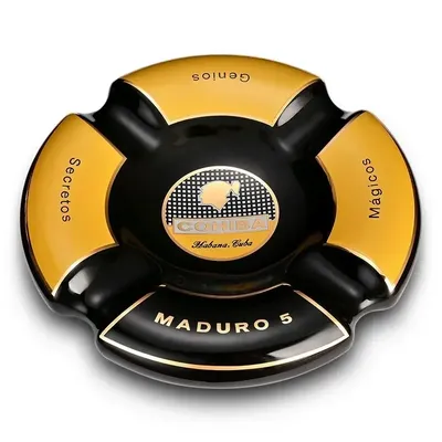 European Style Cigar Ashtray Set - 3 Ceramic Ashtrays with Wide Mouth Slots in a Decorative Gift Box