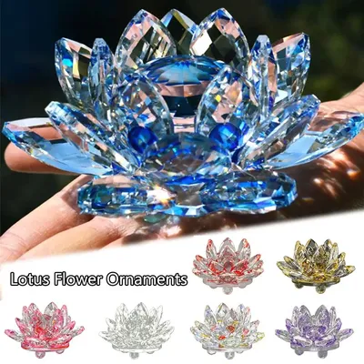 Crystal Lotus Flower Figurine Glass Craft Home Wedding Decoration Collection Paperweight Table