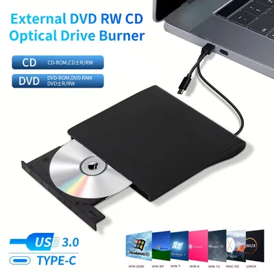USB 3.0 Type-C DVD Burner Recorder External RW CD Writer Slim DVD-ROM Optical Drive Reader Player