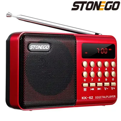 STONEGO 2 size Mini Portable Radio Handheld Rechargeable Digital FM USB TF MP3 Player Stonego
