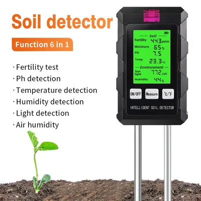 6 in 1 Digital Soil Tester Multifunctional Soil PH Detector Moisture Fertility pH Temperature