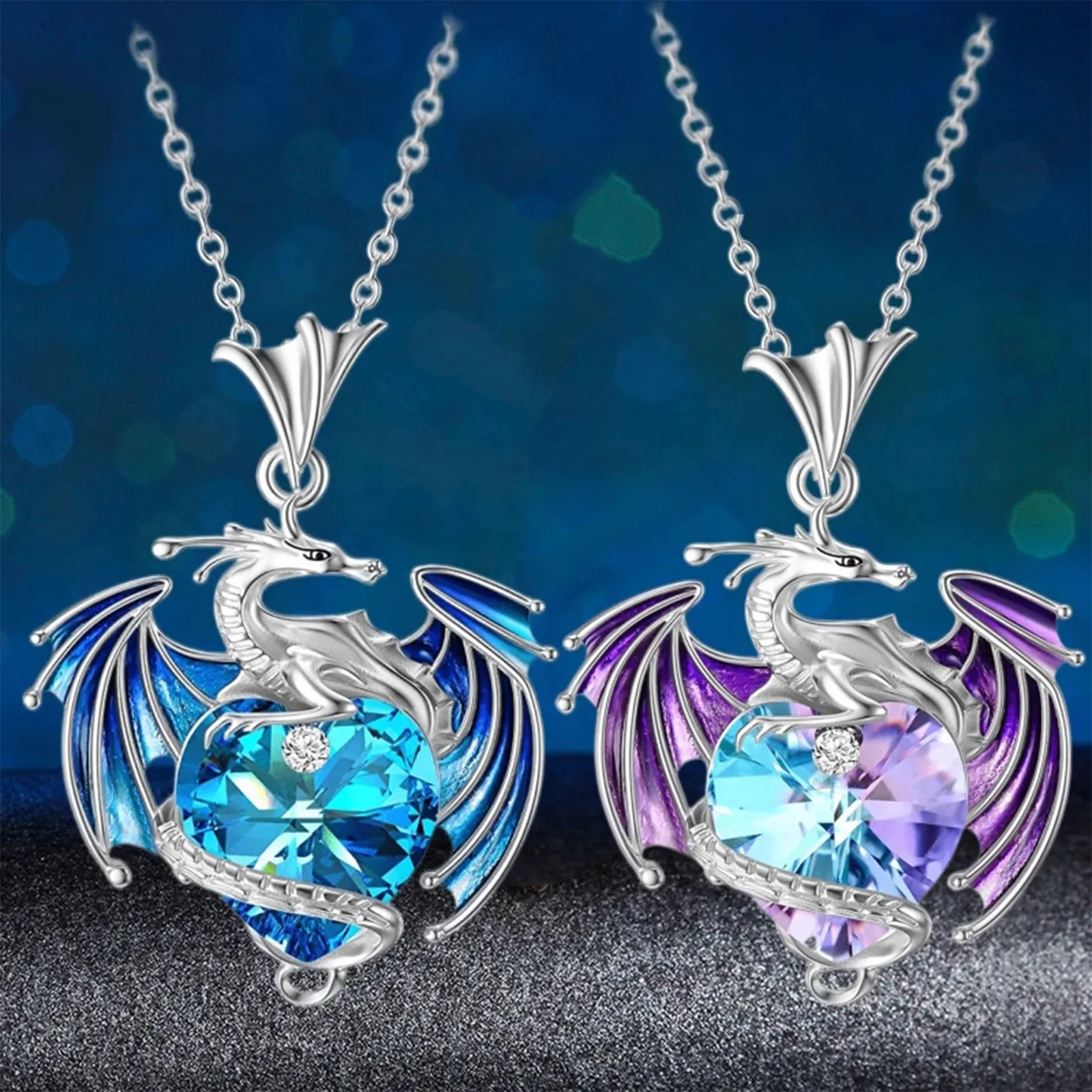 Necklaces for Women Birthstone Dragon Necklace Colorful Heart Shaped Crystal Necklace Beautifully Pendant Crystal Necklace