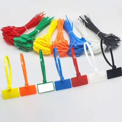 100Pcs Colorful Nylon Cable Ties Plastic Label Strapping Tape Easy Mark Tag Labels Self-locking Zip