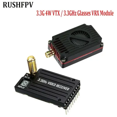 RUSHFPV 3.3G 4W VTX Supports IRC Tramp Protocol 7-30V Video Transmitter & 3.3GHz Glasses VRX Module