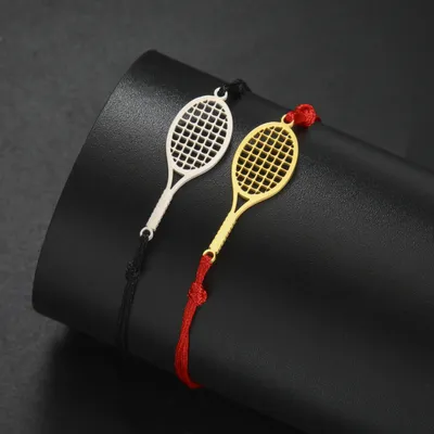 Dreamtimes Tennis Badminton Racket Bracelets Hand Braided Lucky Black Red Rope Sport Stainless Steel