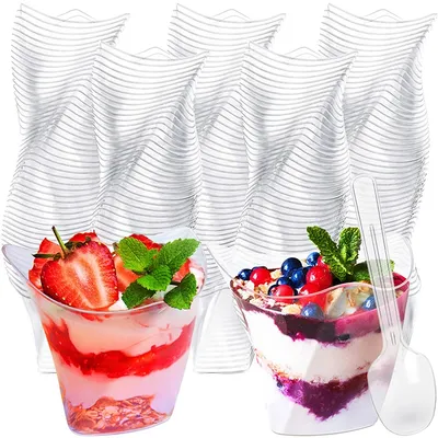 10Pcs 100ML Disposable Plastic Dessert Cups Birthday Transparent Party Ice Cream Home Christmas