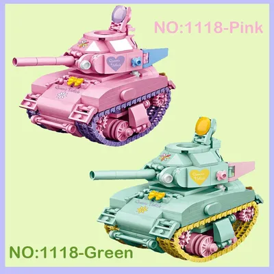 455PCS pink and green tank building block model creative assembly animation puzzle decoration