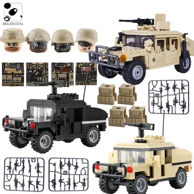 WW2 Military USA Army Hummer Armored Car Building Blocks MOC Russian Soldiers Figures Vehicle Tank
