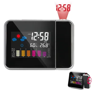 Table Clock Rotatable With Time Projection Weather Station Digital Alarm Clock LED Temperature