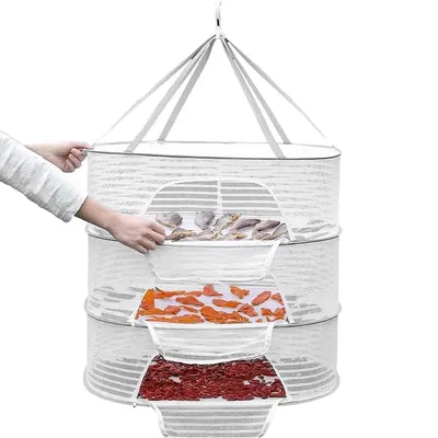 1/2/3 Tier Portable Mesh Clothes Hanging Dryer Folded Herb Rack for Buds Fruits Hydroponics Flowers