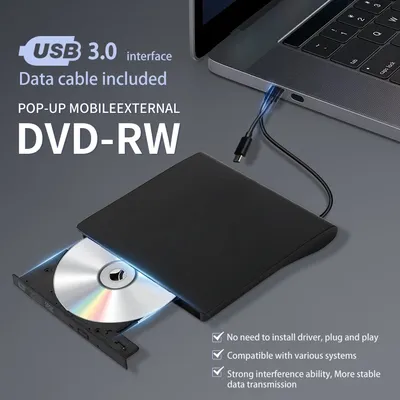 External DVD Drive High Speed USB3.0 CD Portable DVD RW Optical Drive Rewriter Player Burner For
