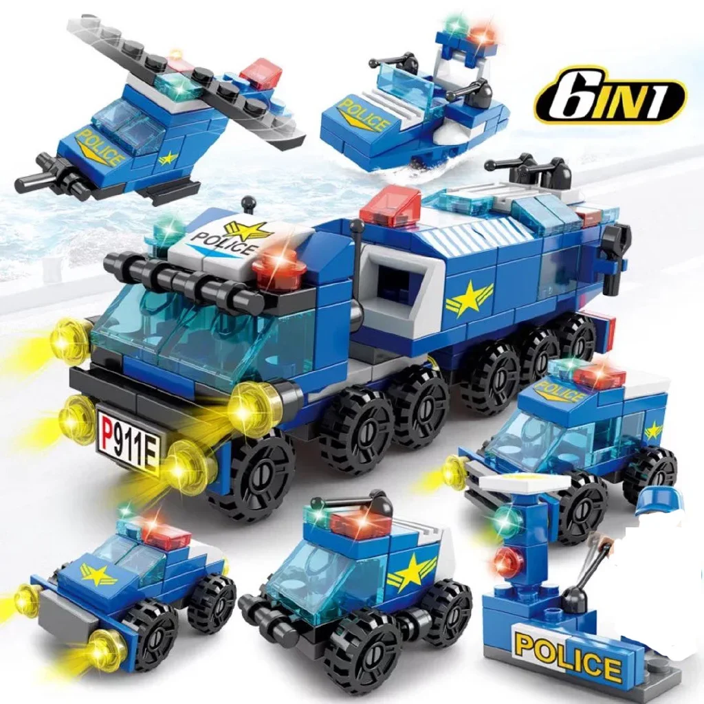 147PCS 6 IN 1 City Police Series Car Model Small Particle Building Blocks Assembling Children Bricks Puzzle Toys Gift