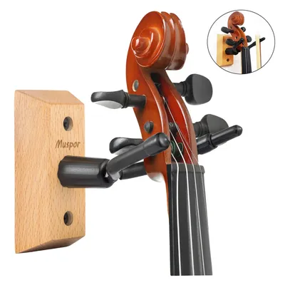 Muspor Violin Wall Mount Hanger violin hook with Bow Hook (Wooden Base) 1 Pack for Violins or Violas