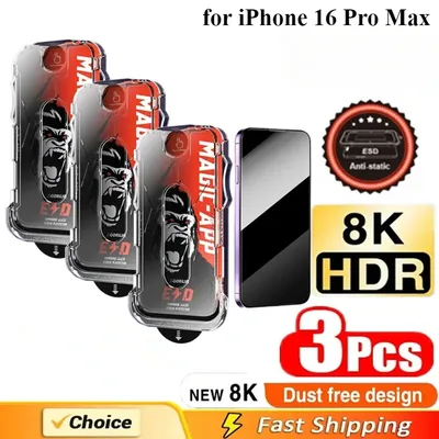 3PACKS Dust Free HD / Privacy Tempered Glass Film for IPhone 16 15 14 13 12 Pro Max 14 Plus Screen