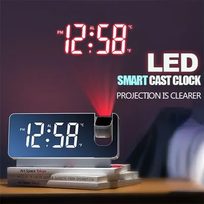 Multifunctional 180° Rotating Projection Creative Alarm Clock, LED Silent Colour Screen, Bedroom