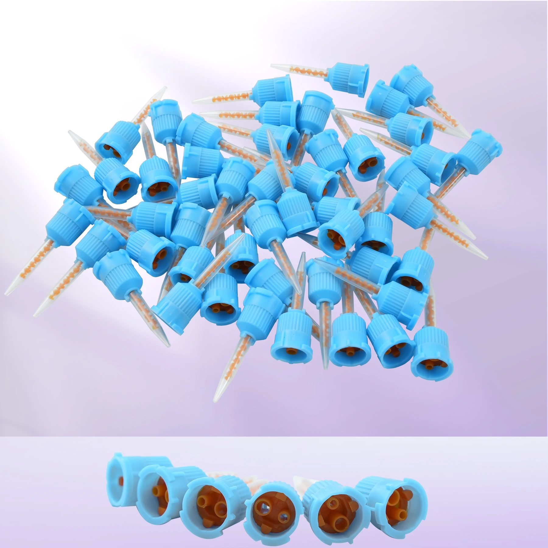 50pcs Blue Short Dental Mixing Tips 4:1 Disposable Silicone Rubber Gun Conveying Mixing Head For Impression Material ﻿