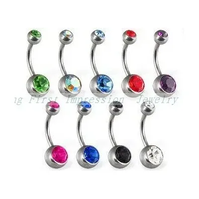Free Shipping Navel Piercing Hot Sale Double Gem Belly Ring Jewelry Body 100pcs/Lot Mixed Style