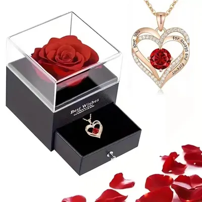 Charming Love Heart Pendant Necklace with Rose Gift Box - Perfect for Valentine's Day, Birthdays,