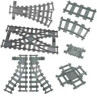 MOC City Train Tracks Crossing Switch Flexible Forked Uphill Straight Curved Railway Building Block
