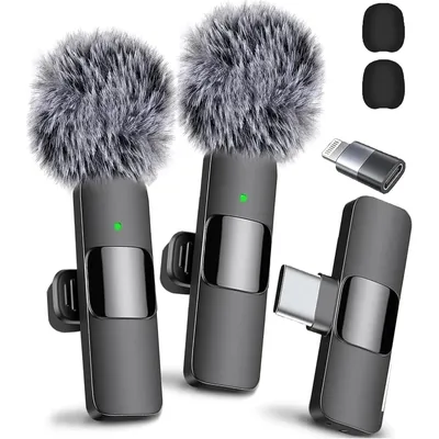 Professional Wireless Lavalier Lapel Microphone for iPhone Android Recording Mic for Interview Video