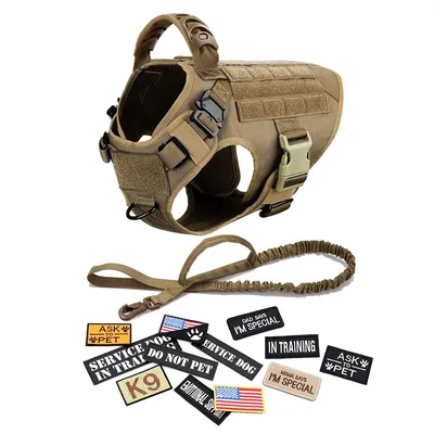 Military Large Dog Harness Collar Leash Patches Pet German Shepherd Training Vest Tactical Medium