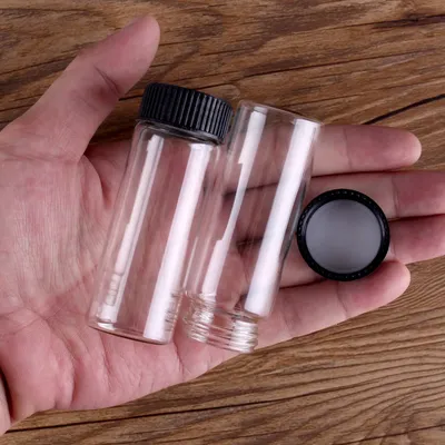 5pcs 40ml 30*80mm Glass bottle with Black Plastic Caps Clear Glass Jars Spice Jars Potion bottles