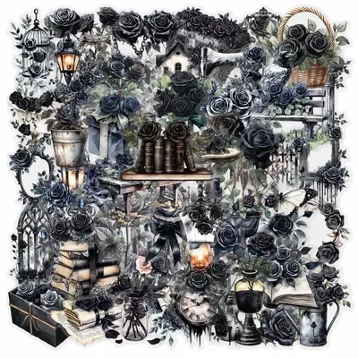 10/30/50PCS Black Rose Dark Series Cartoon Stickers DIY Decoration PVC Waterproof Skateboard
