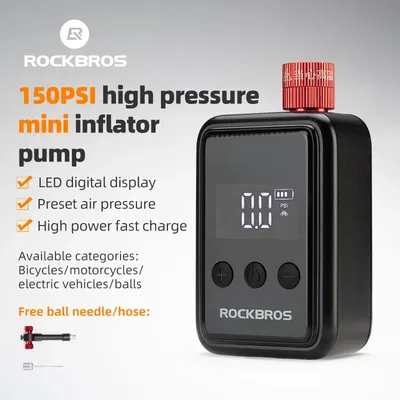 ROCKBROS 150 PSI Portable Pocket Bike Electric Air Pump With Digital Pressure MINI Fast Rechargeable Compressor Tire Inflator