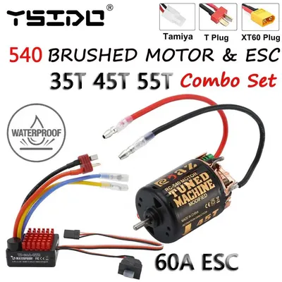 YSIDO 540 Combo Brushed Motor 55T 45T 35T 60A ESC for 1/10 Off-Road Rock Crawler Climbing RC Car