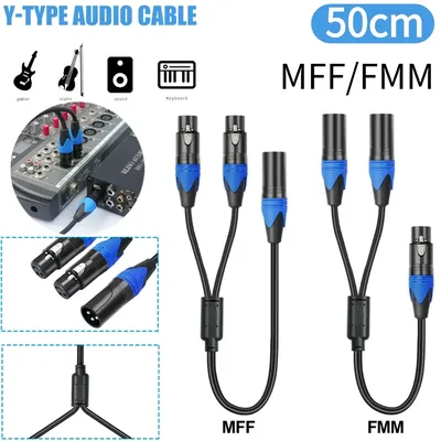 50cm XLR Splitter Cable 1 XLR Female to 2 XLR Male XLR Y Splitter Cable Microphone Splitter Cord for