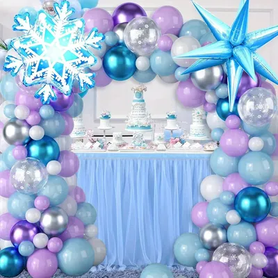 124PCS Ice and Snow Themed Balloon Arch Set Large Snow Foil Balloon for Birthday Anniversary Winter