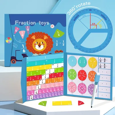 Kids Magnetic Fraction Math Montessori Toys Wooden Fraction Book Set Arithmetic Teaching Aid Kids