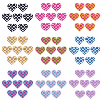 10 PCS/lot l Heart-shaped Plaid Stripes Applique/Embroidery Patch Iron On Patches For Clothing